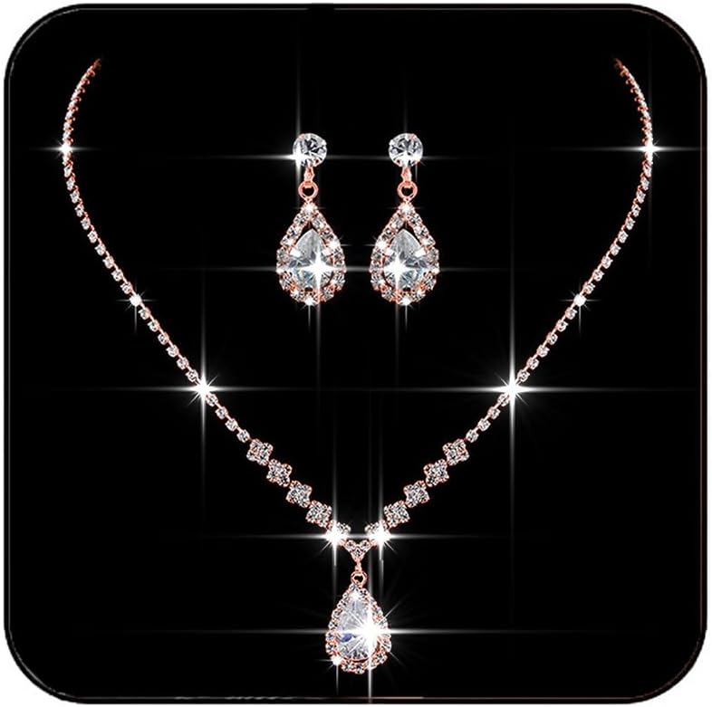 JAKAWIN Silver Jewelry Set Rhinestone Prom Wedding Necklace Earrings