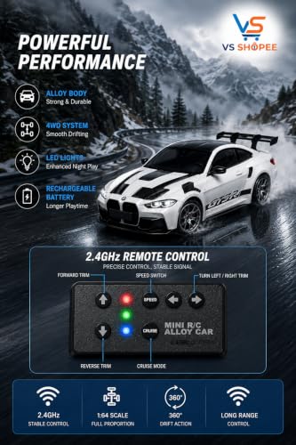 Image of Mini R /C Alloy Drift Car 1:64 Scale - 2.4GHz 4WD RC Racing Desk Toy with LED Lights & Cruise Control Feature (Kids & Collectors Edition) (Porsche 911 GT3 (992 Generation).)