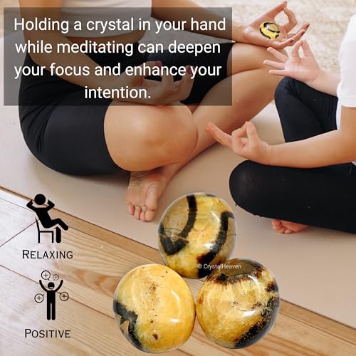 Image of Septarian Crystal Palm Pebbles Stones for Anxiety Stress Relief Massage - AAA Grade Original Healing Gemstone Agate Palm Stone for Yoga Meditation Spiritual Reiki Feng Shui