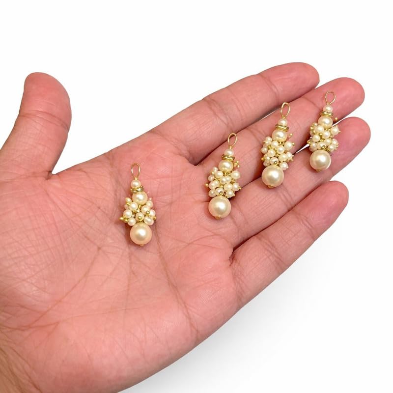 MS ZARIWALA Small Pearl Latkan | Mogra Style Tassel for Lehenga, Saree, Dupatta, Blouse | Decorative Tassels for Ethnic Wear, Wedding Outfits, Festive Dresses and Craft Projects (Cream, Pack of 25)-image-13