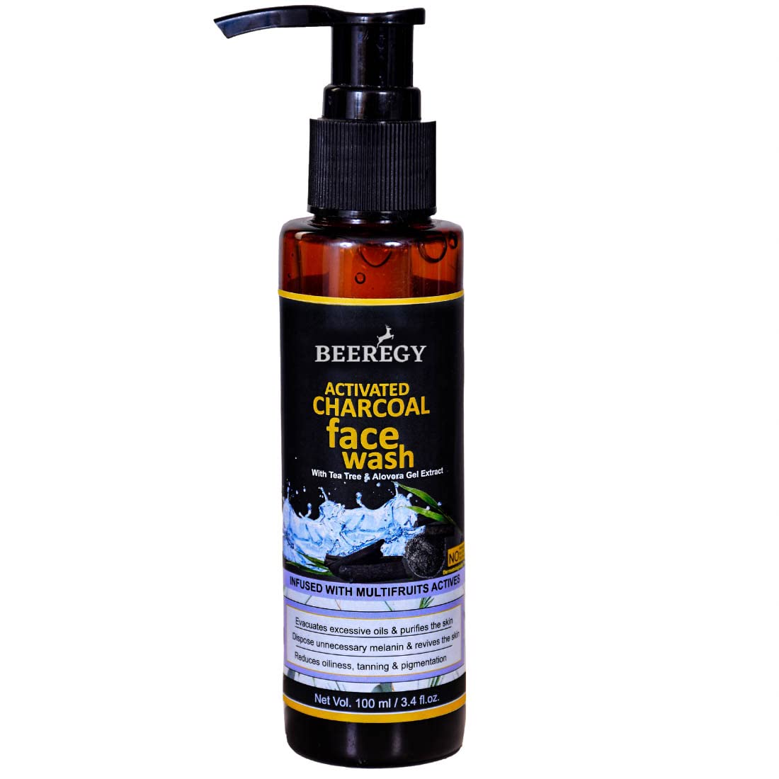 BEEREGY Activated Charcoal Deep Cleansing | Removes Dirt & Impurities | All Skin | Parabens, Sulphate & Silicones Free - 100 ml Face Wash