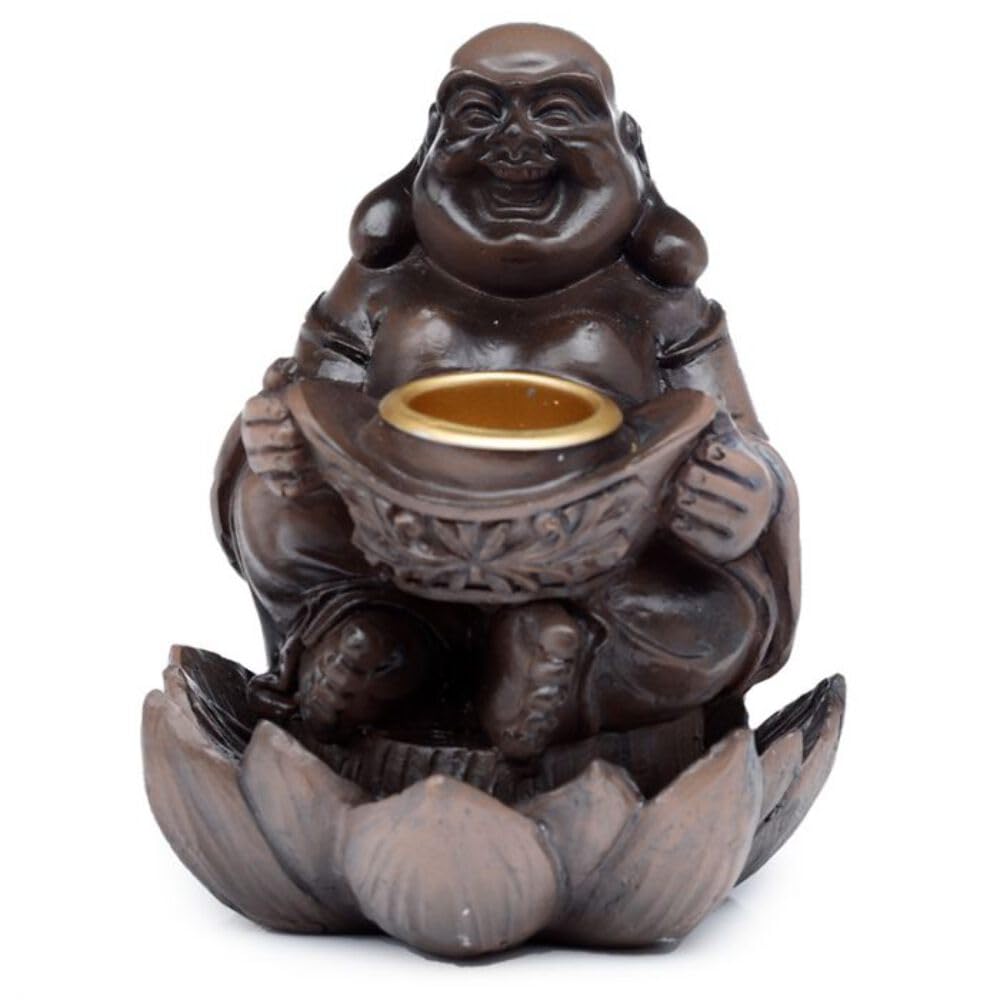 Puckator Multi-Coloured Peace Of The East Wood Effect Lucky Buddha Backflow Incense Burner - Home Zen Meditation Decor Accessories Incense Waterfall Cone Burner Spiritual Feng Shui Gothic Goth Relaxation Gifts Gift