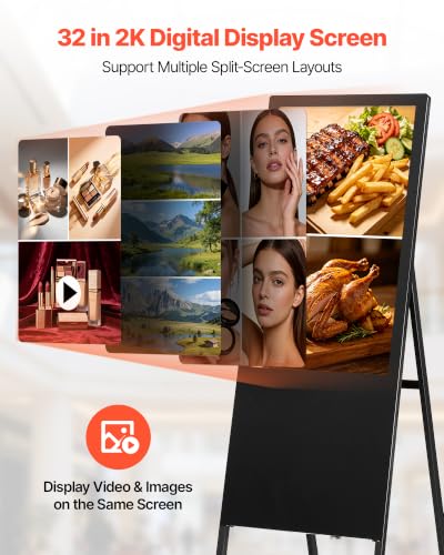Image of VEVOR 32 in Indoor Digital Signage Floor Standing Advertising Display Kiosk, with WiFi HDMI /USB Input Android OS, 178 Wide View, LCD Screen Interactive Monitor, Commercial Totem Vertical Poster