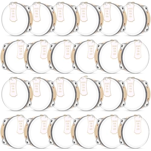 Tambourin bois 15,2 cm cadeau percussion avec ruban imprimé message