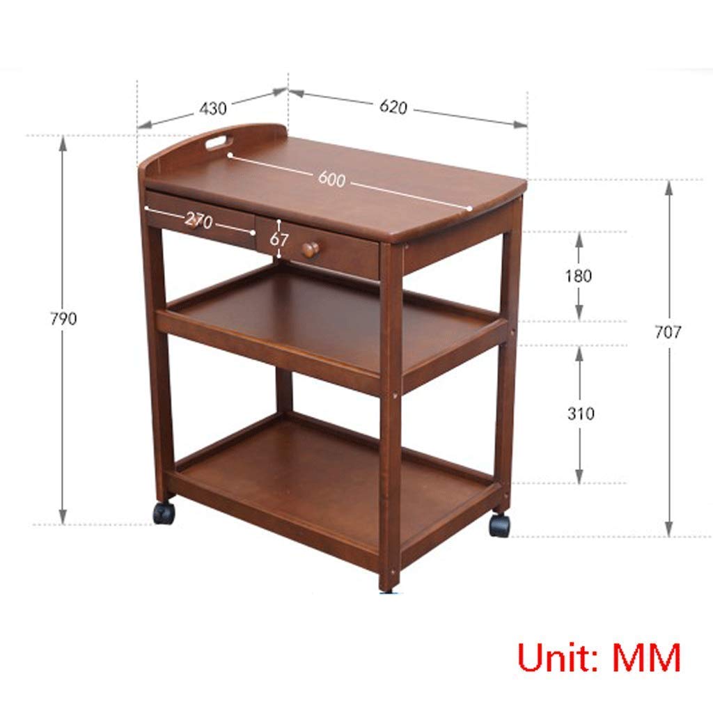 Carro de Utilidad de 2 Niveles con cajones, Carro de Almacenamiento de Cocina de Metal de Madera sobre Ruedas, Estante rodante para la Oficina del Hotel del baño, Organizador de Ahorro de Espacio
