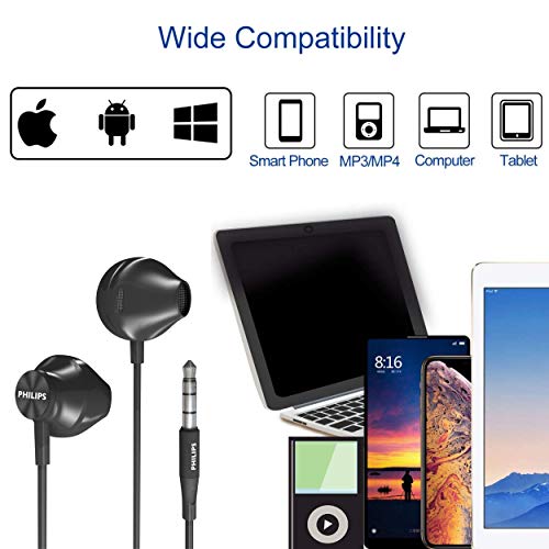 Image of PHILIPS Wired Earbuds with Microphone - Ergonomic Comfort-Fit in Ear Headphones with Mic for Cell Phones, Earphones with Microphone with Bass Clear Sound - Black