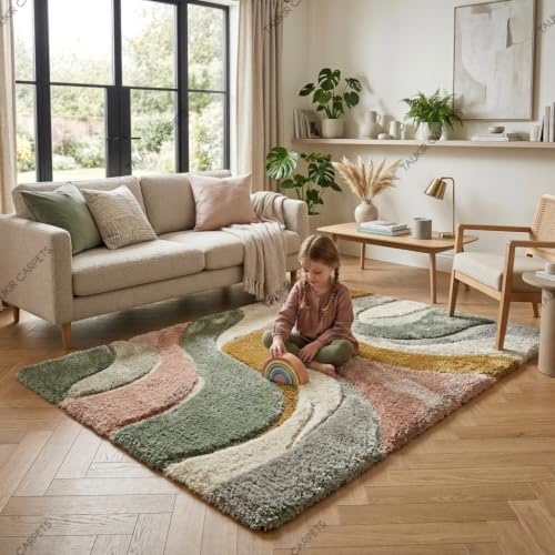 Image of SWEET HOMES Luxury Abstract Shag Rug, Thick Soft Area Carpet for Living Room, Bedroom, 8 x 10 Feet (244 x 305 cm), Pink & Gray