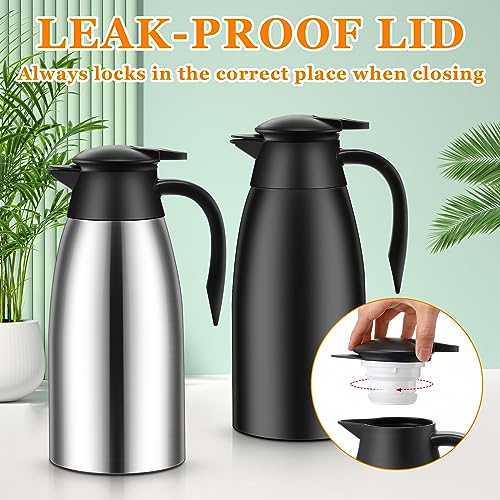 Image of Norme 2 Pcs Thermal Coffee Carafe Insulated Stainless Steel Coffee Carafe for Hot Liquid Vacuum Thermal Pot Creamer Pitcher Dispenser with Brushes Keeping Hot Water Milk(Black, Silver,68 oz)