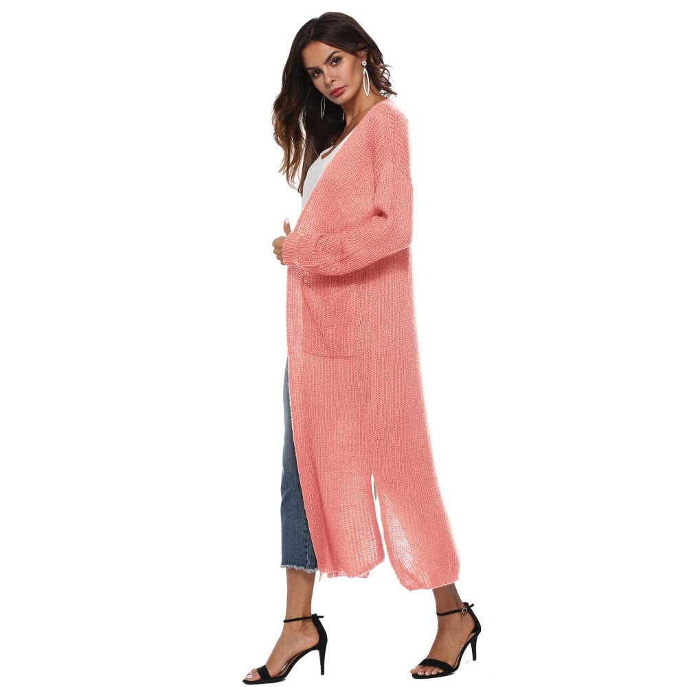 Cárdigan para Mujer Cárdigan de Punto para Mujer Abrigo Rosa Liso Suéteres Largos Cárdigan de Manga Larga con Frente Abierto Cárdigan de Punto Suave para Primavera Chaqueta para Uso Diario