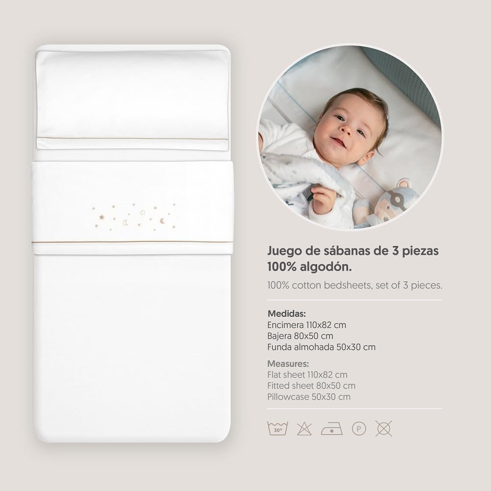 Interbaby - Set di lenzuola per passeggino 40 x 80 cotone 100% | lenzuolo per lettino in flanella, caldo | include lenzuolo con angoli, piano di lavoro e federa per cuscino | ideale per l'inverno |