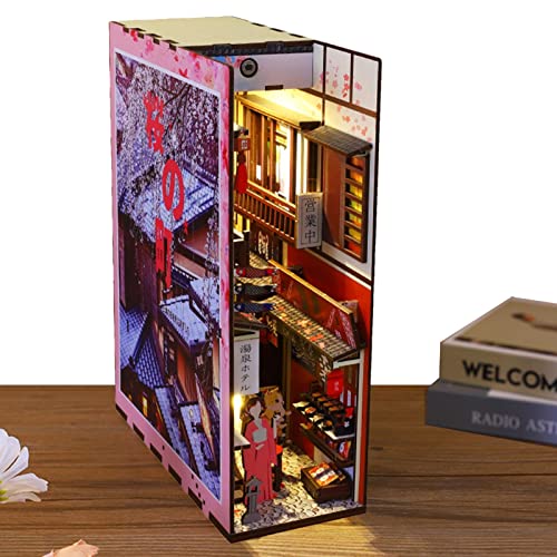 Onlynery Coin Livre | Kit de Maison de poupée Miniature en Bois 3D avec lumière LED,Insert d'étagère de Coin de Livre personnalisé pour bibliothèque, décoration de Salle créative