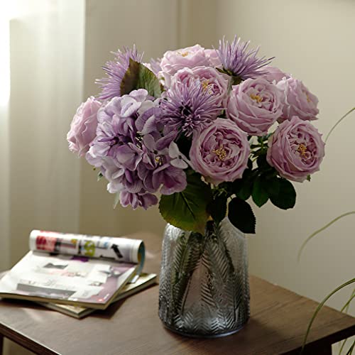 Duyone Fake Flowers For Decoration Home Decor Real Touch Artificial Flowers Austin Rose Peony Latex Fake Flower Living Room Decoration Vivid Pink Roses Peonies (Light Purple 4Pcs) #TOP6