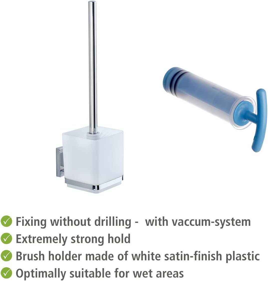 WENKO Vacuum-Loc Toilet Brush Quadro, Stainless Steel, Silver Shiny, 9.5 x 12.5 x 37 cm