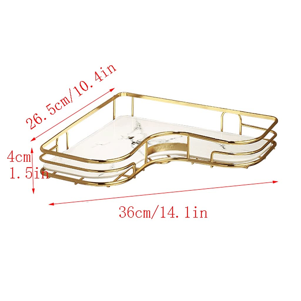 LUUYYI Estante organizador de baño, estante triangular de 1 nivel, estante de almacenamiento de cosméticos y encimera, organizador de alambre decorativo con bandeja de mármol, estantes flotantes