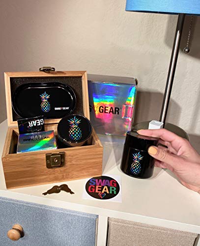 Pineapple Stash Box Combo - Grinder Stash Jar and Rolling Tray in Wood Box - Stash Box with Lock Locking Stash Box Stash Boxes (Pineapple)