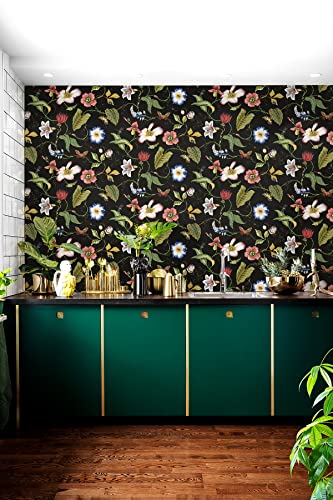 Nextwall Summer Garden Floral Peel And Stick Wallpaper (Jet Black) #TOP1