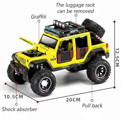 Image of Big Size Jeep Wrangler Rubicon Alloy Pickup 1:24 Scale Model Car Exclusive Alloy Metal Car Die-cast Pullback Toy with Sound & Light Music Best Gifts Toys Kids【Colors as Per Stock】