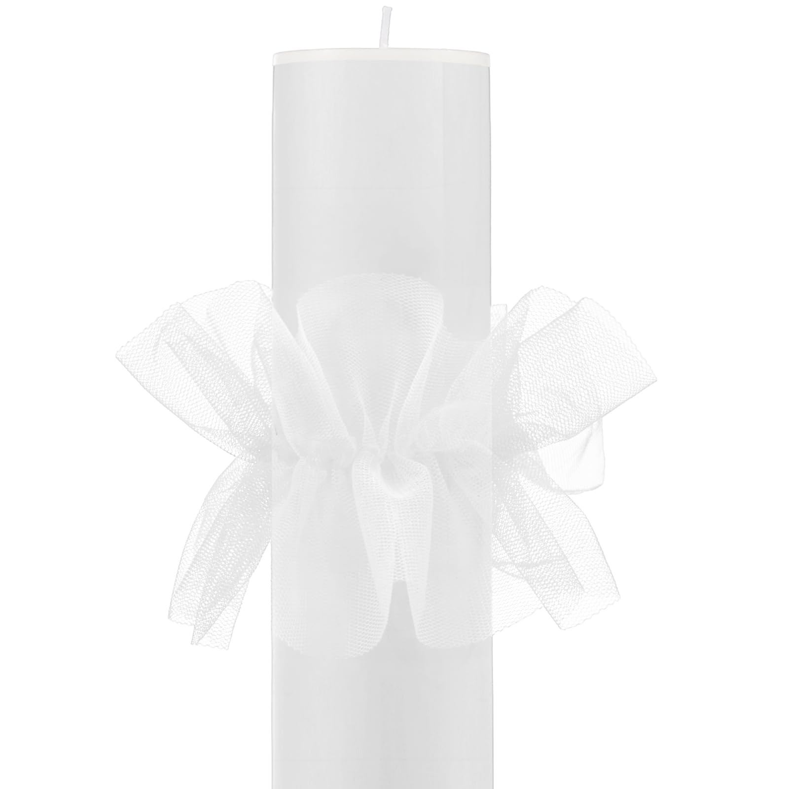 Bougie De Baptême Et Communion Sans Gouttes - Blanche Avec Nœud Décoratif - 21 Cm