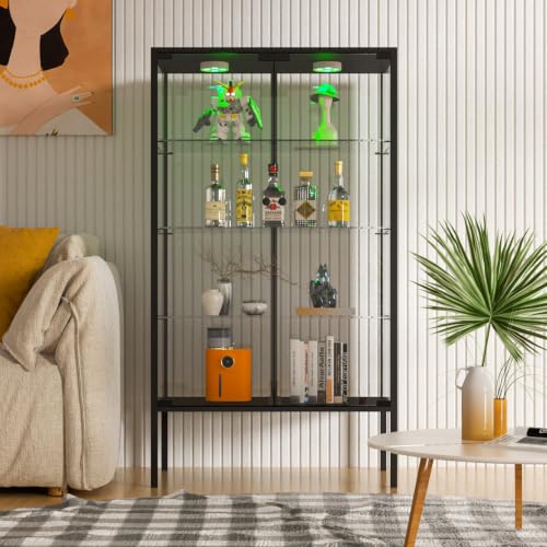 Image of Beauty4U Iron Frame Glass Display Cabinet with LED, 4-Shelf Curio Cabinet