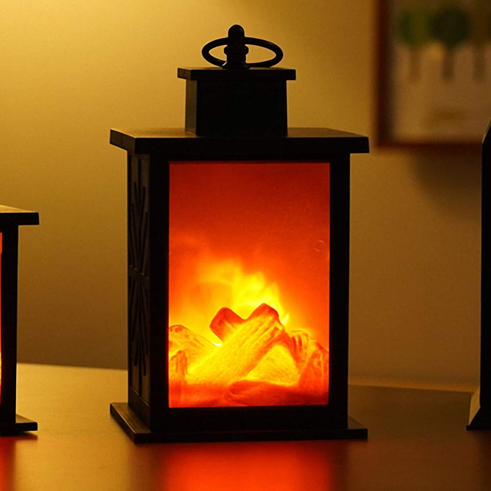Ulalaza Small Cozy Fireplace Lantern Traditional Realistic Log Wood Burning Flame Effect Ligh LED Charcoal Style Table LampFor Indoor & Outdoor Use โ image 1