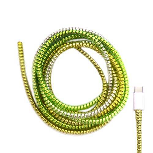 Cable Protector Animal Proof Wire Repair, Cord Protector for Pets Headphone Saver Spiral Cable Wrap Strain Relief, Cord Sleeve for Phone Cable USB Date Cable, 60 inches, 2 pcs, Silver-Green-Yellow by ALUELY - Used condition - US$6.30