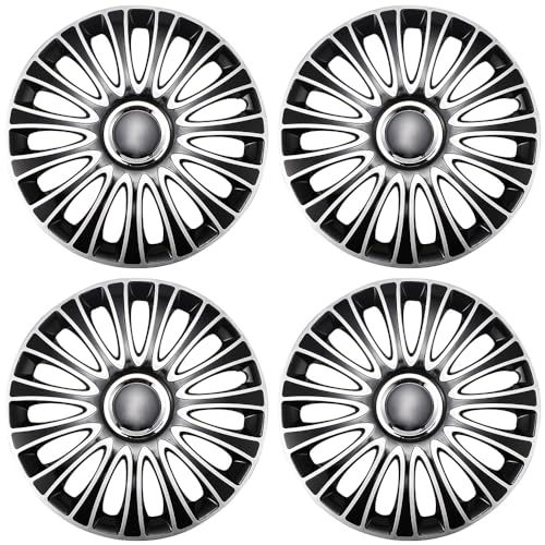 Image of Silver Black Hubcap Wheel Cover Replacement Kit 14 inch Hub Caps Wheel Rim Cover Car Exterior Accessories Pack of 4, 14 Inches