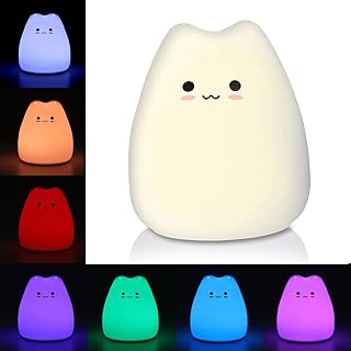 Litake Night Light for Kids, Cat Lamp 7 Colors LED Cute Night Light for Kids Room, Battery Silicone Nursery Night Light An...