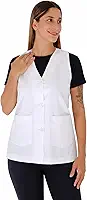 Jaleco Feminino Branco sem Manga, Gola V com Botões, Uniforme Profissional para Enfermagem, Estética, Professora e Laboratório