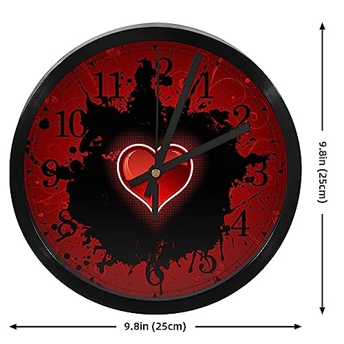 Horloge murale ronde quartz pour cuisine et bureau | Style épuré motif cœur rouge