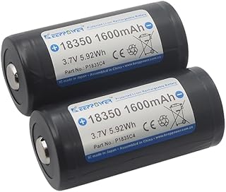 Keeppower 18350 Protected Li-ion Battery Rechargeable 3.7V 1600mAh 5.92Wh Button Top for Flashlight (NOT High Drain) (2 Pack)