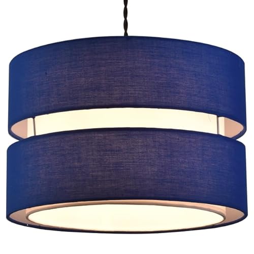 Modern Blue Pendant Light Shade, 2 Tier Cylinder Fabric Navy Ceiling Lamp Shades Table lamp & Floor lampshade for Bedroom Living Room Kitchen Hallway Lounge 26cm