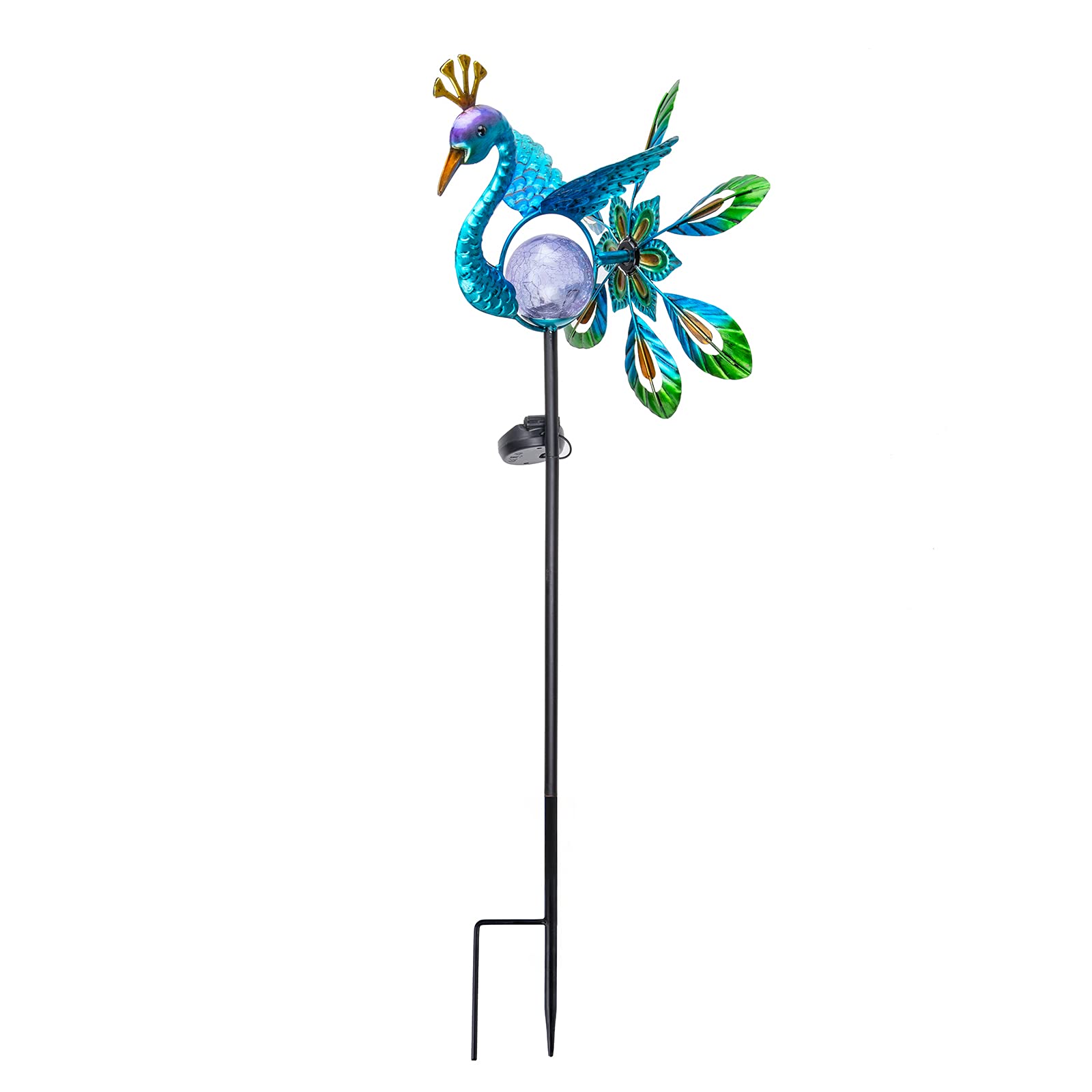 Peacock Wind Spinner Solar Garden Stake Lights - Cracked Glass Ball Waterproof Outdoor Peacock Decor Pathway Lights for Garden Patio Lawn(1 Pack)