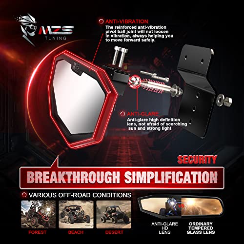 Image of MZS Aluminum RZR PRO XP Rear View Mirror, UTV Rearview Center Mirror Accessories Adjustable 2883763 Compatible with RZR PRO XP / 4, RZR Trail /S, RZR Turbo R /4