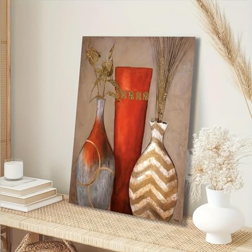 Art mural vintage UKIXOM grand tableau de ferme rustique vase et bouteille 55x95cm