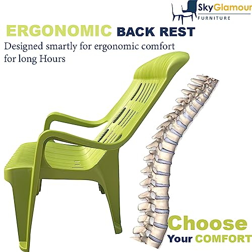 Image of SkyGlamour Supreme Comfy Relax plastic Arm Chair | Chair for Living room |Comfort Plastic Chair for Garden, Home, Indoor and Outdoor Use | Plastic Chair set of 4 |Color: Mehandi Green; set of 4 Chairs