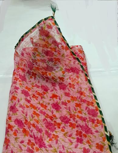 Image of Lado Rani Kota Doria Cotton Silk Flower Print sarees with blouse