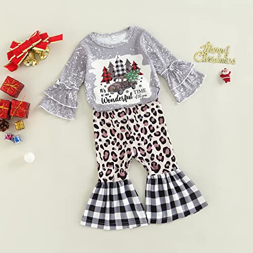 Conjunto de roupas de Natal para crianças pequenas e meninas com letras patchwork camiseta xadrez bo