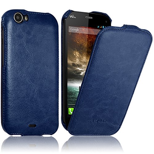 Seluxion - Housse Etui Coque Rigide à Clapet pour Wiko Darkfull Couleur Bleu + Film de Protection