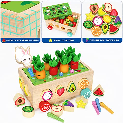 Wooden Montessori Toys For 1 2 3 Year Old Baby Girls Boys, Wood Shape Sorter Toys Gifts For Toddlers Learning Fine Motor Skills, Carrot Harvest Game Educational Toys #TOP4