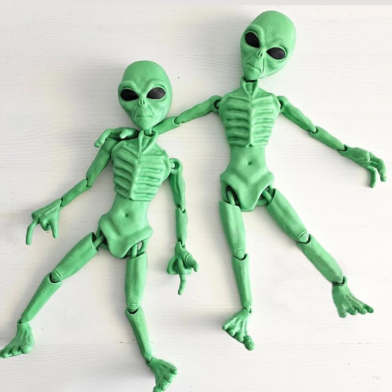 Poseable Alien Figure, 3D Printed Green ET Model, Flexible Joints, Desk Toy for Home Office, Fidget Toy