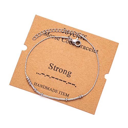 Image of JoycuFF Inspirational Morse Code Bracelets for Women Silver Beads Jewelry Encouragement Mantra Gifts for Her