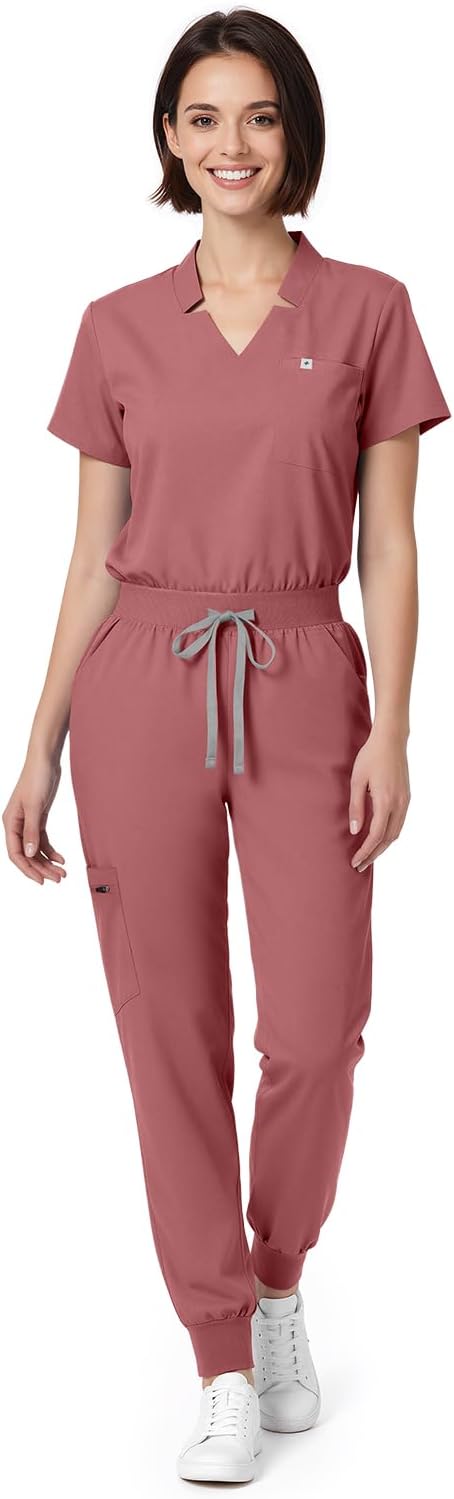 Scrubs for Women Set, Notched V-neck Top & Jogger Pants | Scrub Set with Soft Stretch Fabric, 8 Pockets, Breathable Comfort, and Secure Fit for 12+ Hour Nursing Shifts