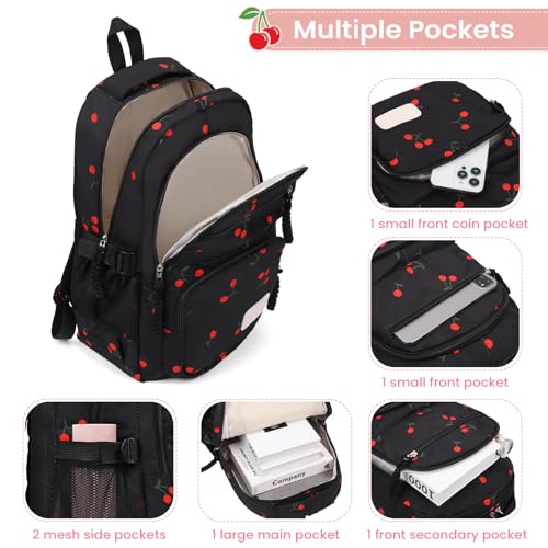 Image of Coquette Cherry Backpack - Cute Kawaii Backpack Set Aesthetic Daypack Cute Rucksack (C02 Cherry Black)