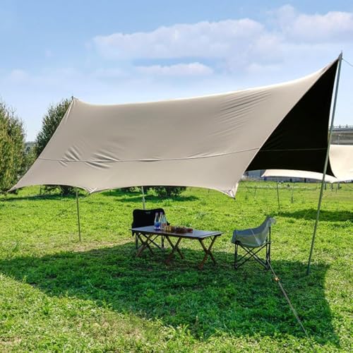 Lona de camping con postes regulables toldo dorado impermeable de 4.4 x 4.5m para hamacas 3