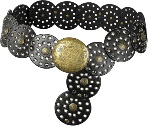 XGOPTS Wide Disc Belt for Women Vintage Western Waist Belt Exaggerated Cowboy Leather Hollow Out Round Belts for Dress