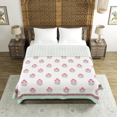 Image of BLOCKS OF INDIA 100% Cotton Dohar King Size Reversible Hand Block Printed Malmal Summer Dohar /Blanket (Color 3)