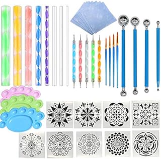 Fycooler Mandala Dotting Tools Set, 41Pcs Stencil Mandala Stencil Painting Tool Kits,with Cloth,Brushes,Paint Tray Dotting Tools for Painting Nail/Rocks/Stones Coloring Drawing DIY Drafting Art Crafts