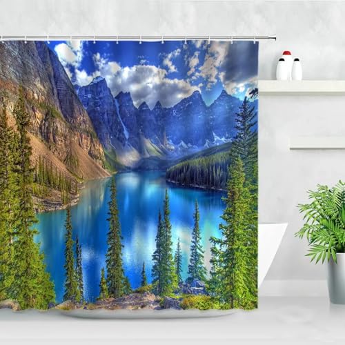 Rideau de douche 3D effet nature 135x190cm étanche avec ensemble de crochets de bain