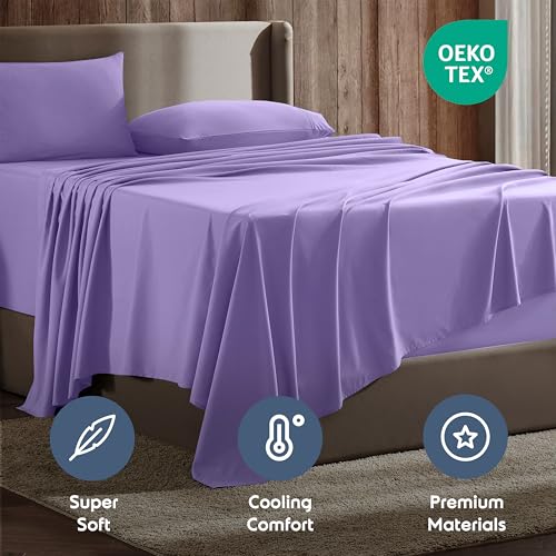 Image of Nestl King Bed Sheet Set - Lavender - 4-Piece Deep Pocket | Instantly Soft, Night-One Ready (No Wash Required). Fits 16-Inch Deep Pockets, 360-Degree Elastic Grip