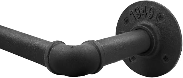 Qlfyuu Curtain Poles Industrial Curtain Rail, Curtain rod for Windows Black Curtain Pole Rust-Resistant, Extendable Shower Curtain Poles Metal for Indoor and Outdoor (Black, M)